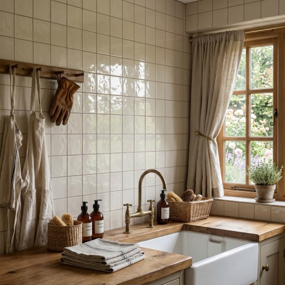 Cotswolds English Cream Gloss Ceramic Wall Tile 150x150mm